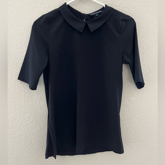 FRENCH CONNECTION Navy blouse Peter Pan collar short sleeve XS - Picture 1 of 3